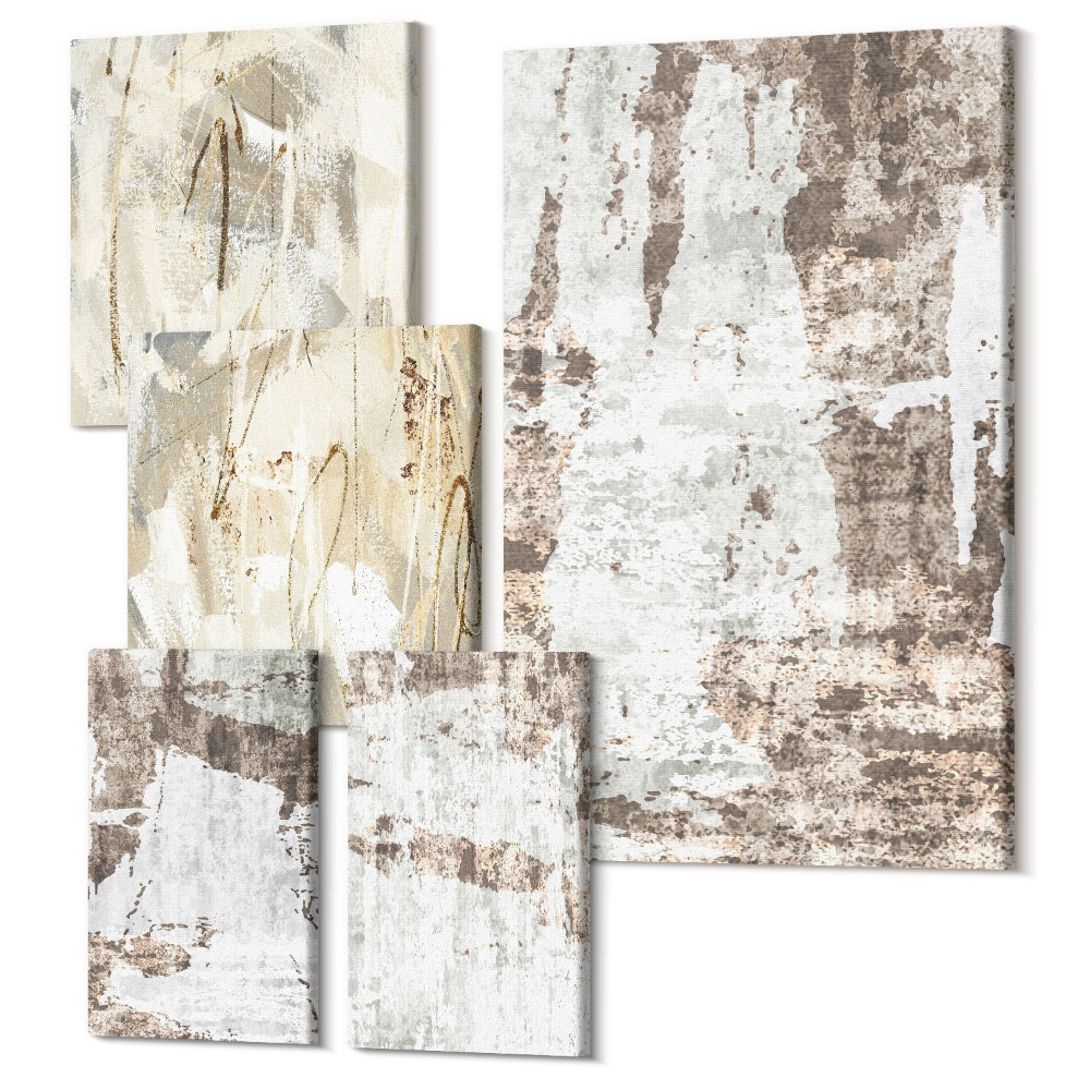 Sada obrazov na stenu pentaptych Abstraktné kompozície v neutrálnych a prírodných odtieňoch