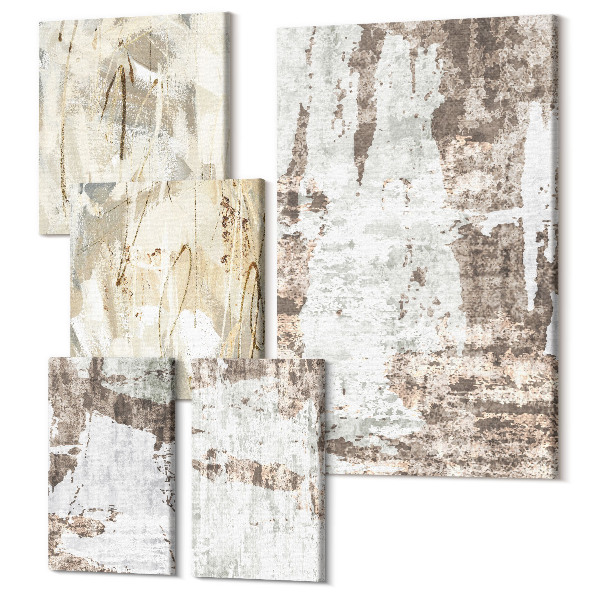 Sada obrazov na stenu pentaptych Abstraktné kompozície v neutrálnych a prírodných odtieňoch