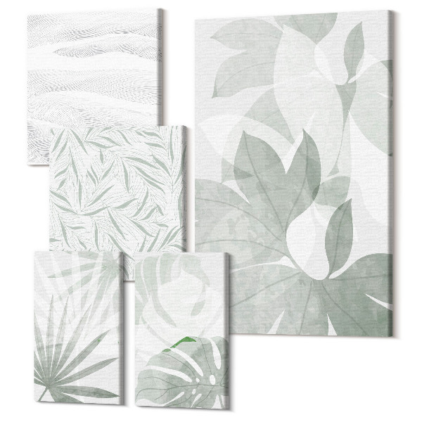 Sada 5 obrazov Rastlinné motívy v jemných odtieňoch zelenej
