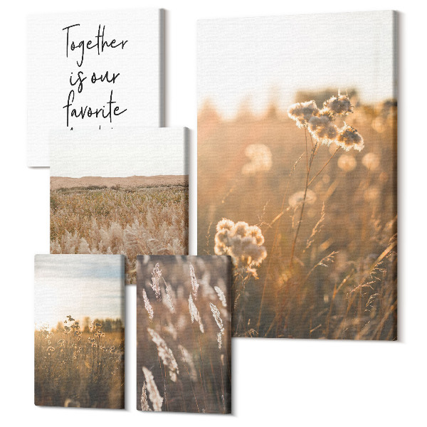 Sada obrazov na stenu pentaptych Prírodné krajiny s kvetmi a inšpiratívnymi výrokmi