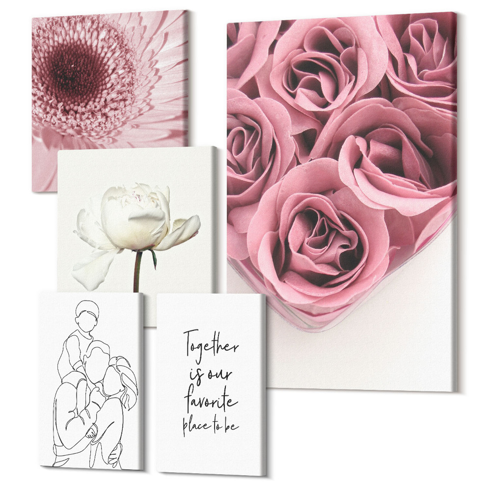 Sada obrazov pentaptych Kvetinové inšpirácie v romantickom boho štýle