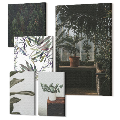 Sada obrazov pentaptych Zelená oáza rastlinných motívov a prírodných akcentov
