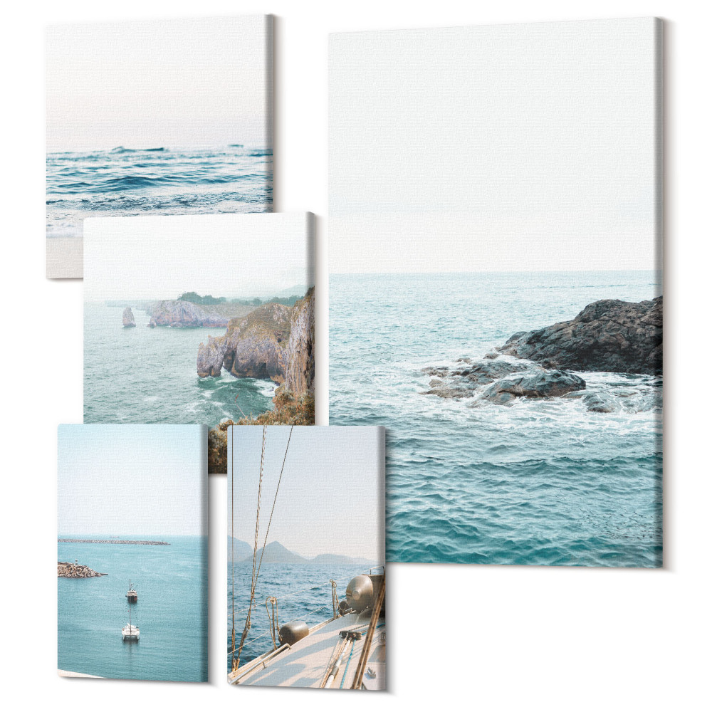 Sada 5 obrazov Pokojný výhľad na more s plážami a útesmi