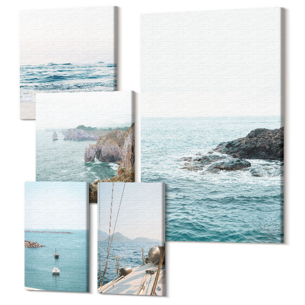Sada 5 obrazov Pokojný výhľad na more s plážami a útesmi