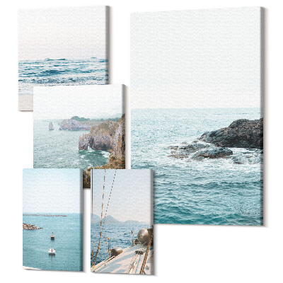 Sada 5 obrazov Pokojný výhľad na more s plážami a útesmi