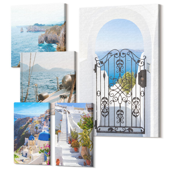 Sada 5 obrazov Krajiny Grécka, výhľad na more a architektúra