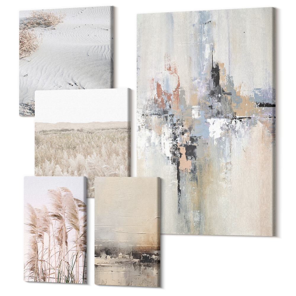 Sada obrazov pentaptych Štýlové dekorácie v odtieňoch prírody a minimalizmu