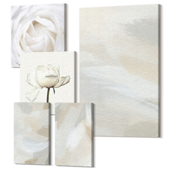 Sada 5 obrazov Kvetinové inšpirácie v jemných odtieňoch bielej
