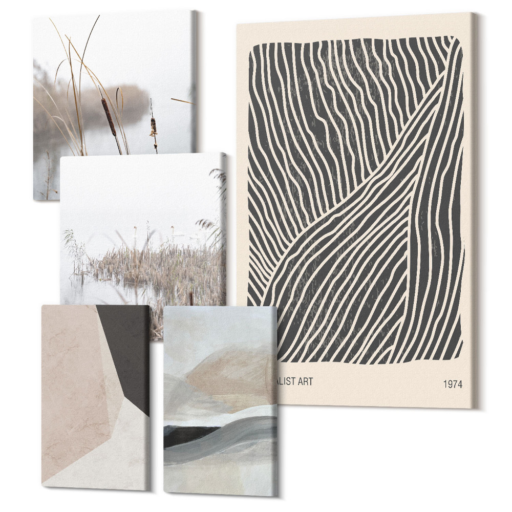 Sada 5 obrazov Minimalistické umenie s prírodou a abstraktnými motívmi