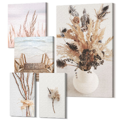 Sada obrazov pentaptych Štýlové dekorácie so sušenými rastlinami a vodnými scenériami