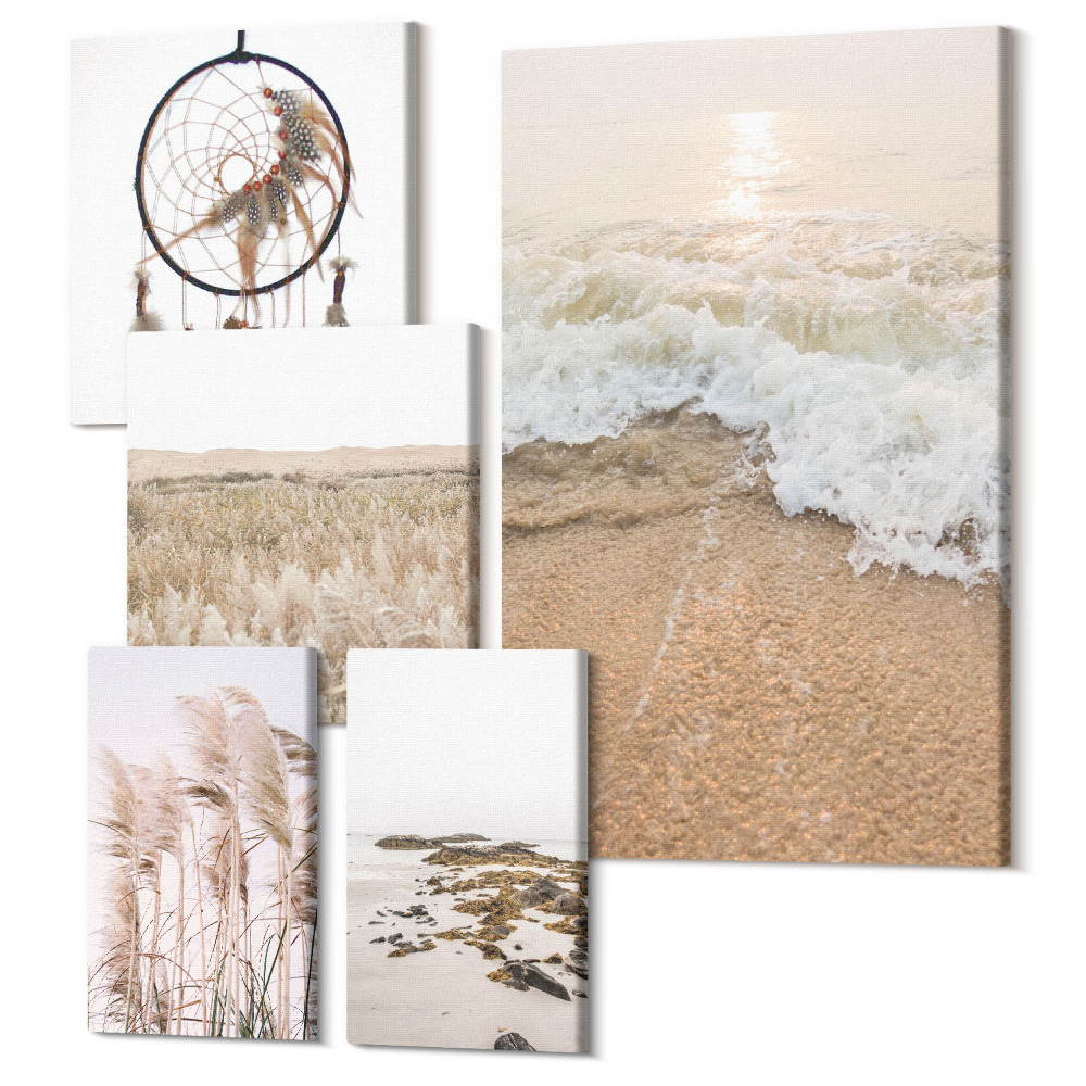 Sada obrazov pentaptych Prírodné krajiny s plážovými a rastlinnými motívmi