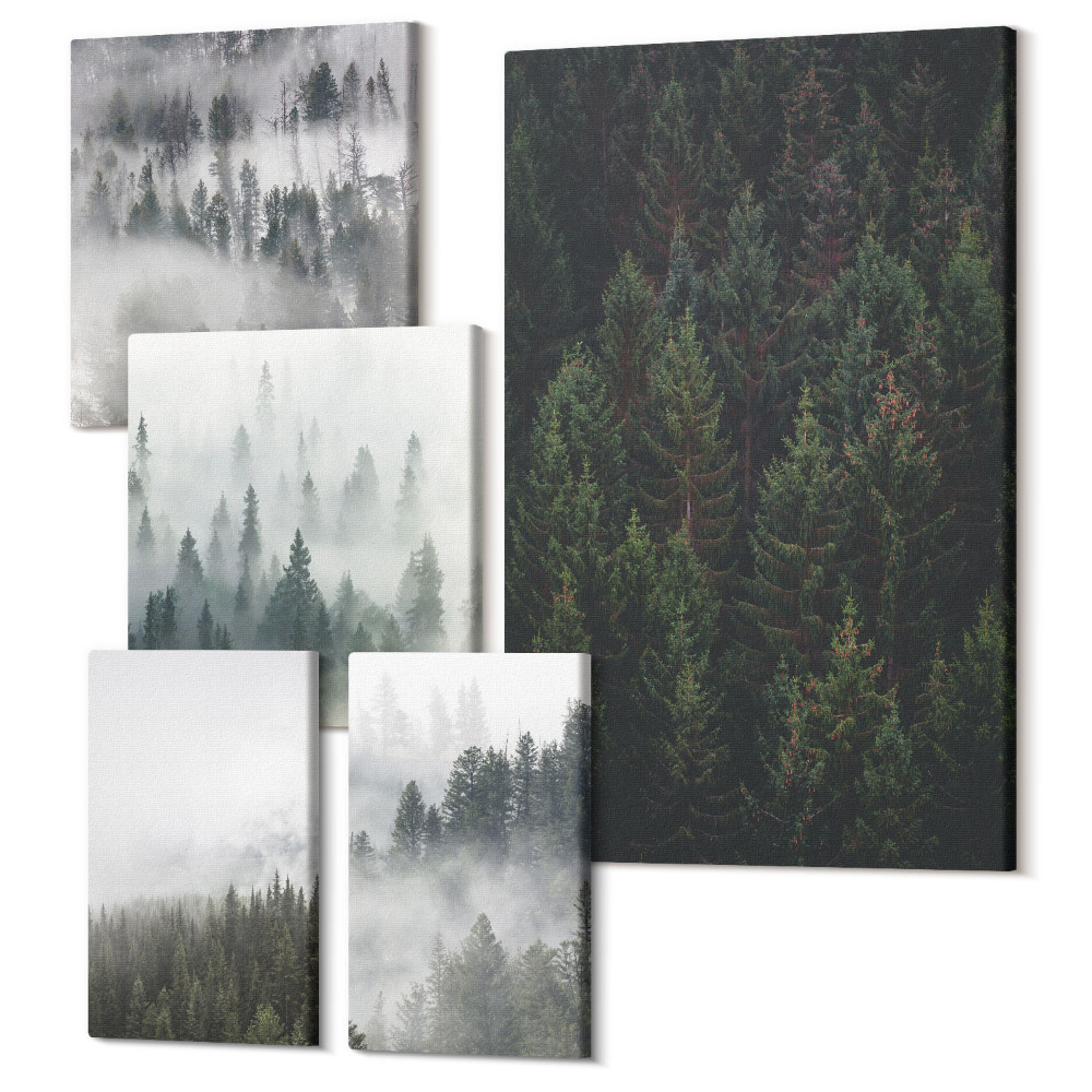Sada 5 obrazov Zelené lesy zahmlená krajina prírodné pohľady