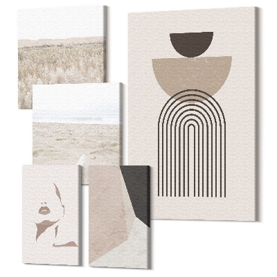 Sada obrazov pentaptych Štýlové abstrakcie a prírodné krajiny v tlmenej estetike