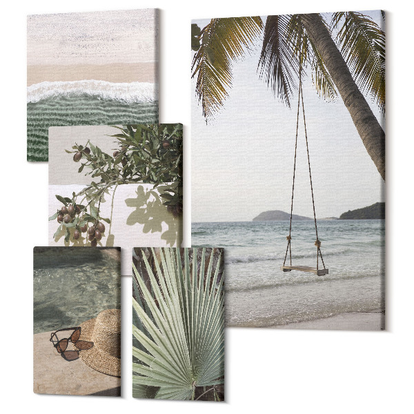 Sada obrazov pentaptych Tropické pláže, relax a príroda v harmónii
