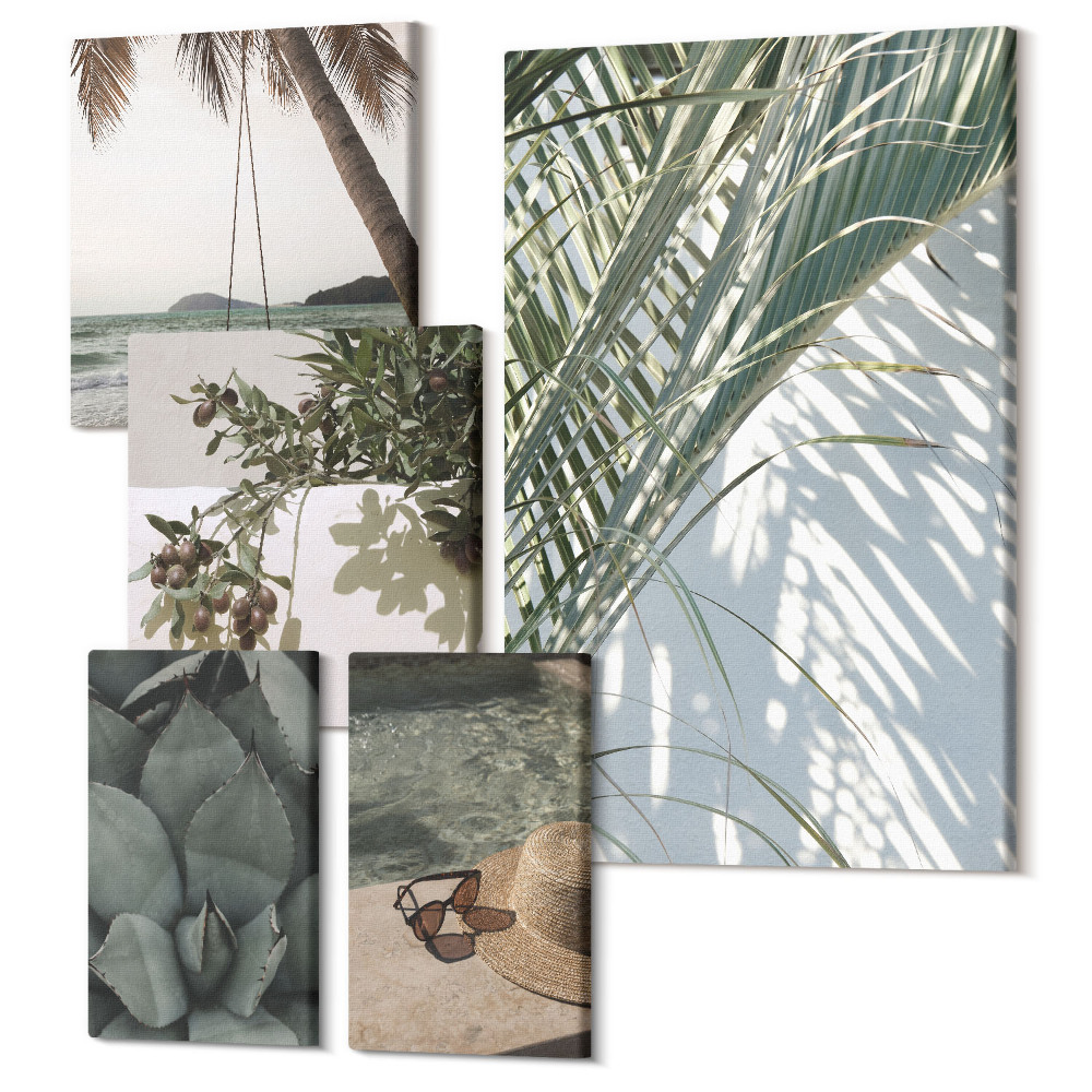 Sada 5 obrazov Tropické inšpirácie relax medzi rastlinami a vodou