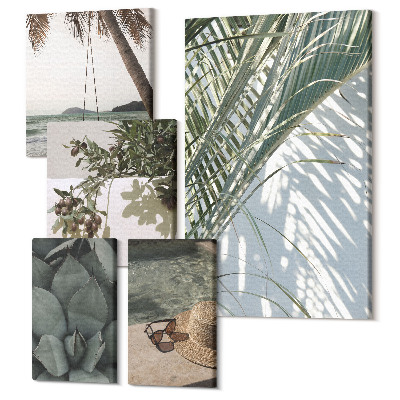 Sada 5 obrazov Tropické inšpirácie relax medzi rastlinami a vodou