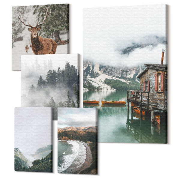 Sada obrazov na stenu pentaptych Príroda a divoká zver v horskej krajine