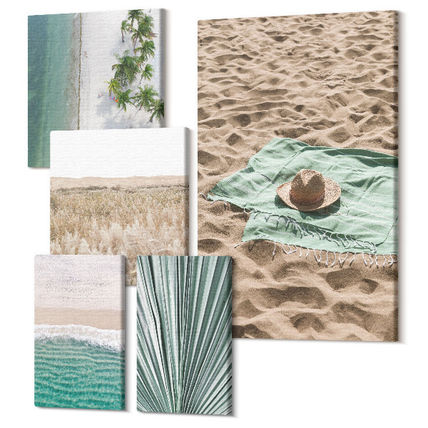 Sada obrazov pentaptych Relaxačný výhľad na pláž a tropickú prírodu