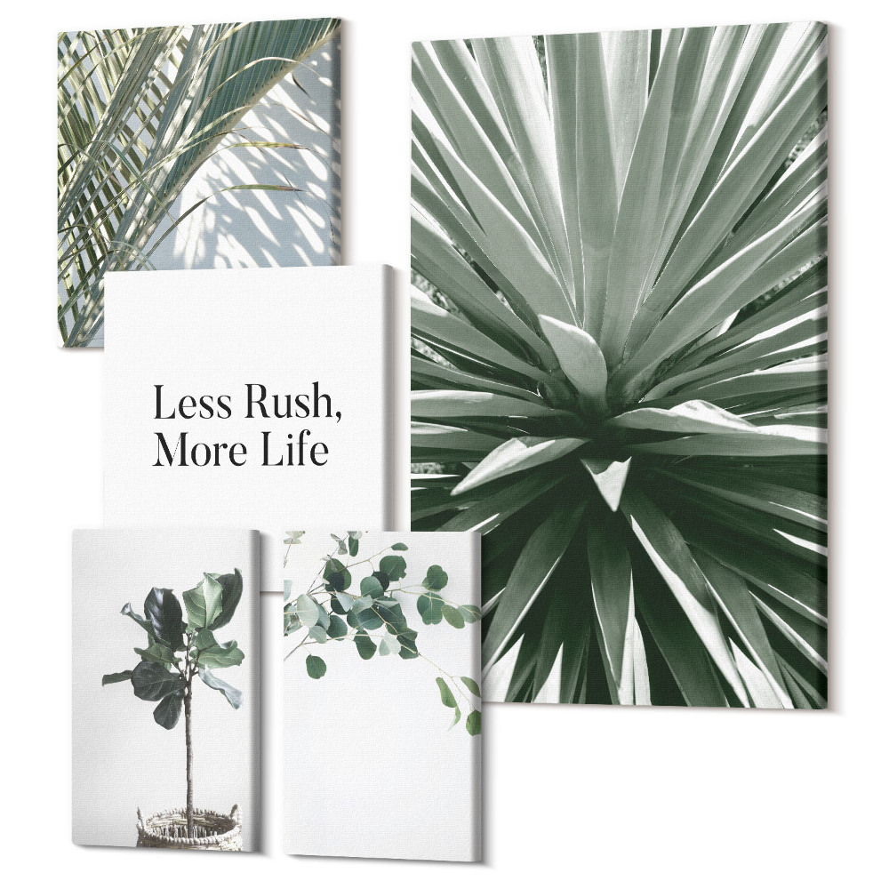 Sada obrazov na stenu pentaptych Zelené listnaté rastliny v modernom dekoratívnom štýle