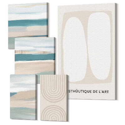 Sada obrazov pentaptych Abstraktné kompozície v odtieňoch prírody a geometrie