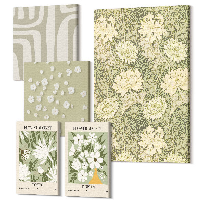 Sada 5 obrazov Rastlinné motívy v štýle boho s kvetinovými akcentmi