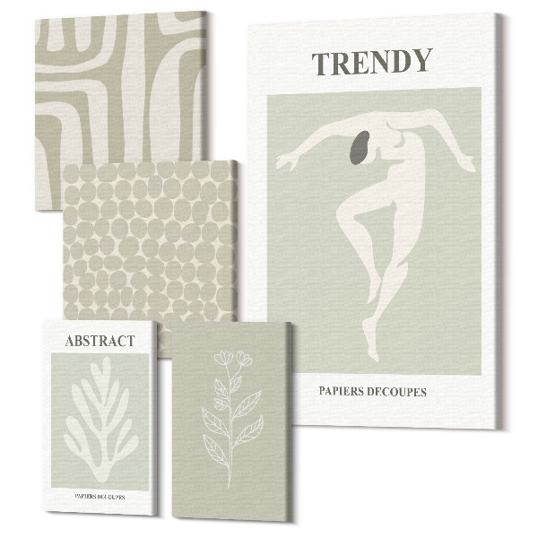 Sada 5 obrazov Štýlová grafika v odtieňoch zelenej s abstraktnými motívmi