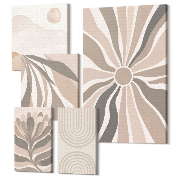 Sada obrazov pentaptych Štýlové abstraktné kompozície v odtieňoch prírody