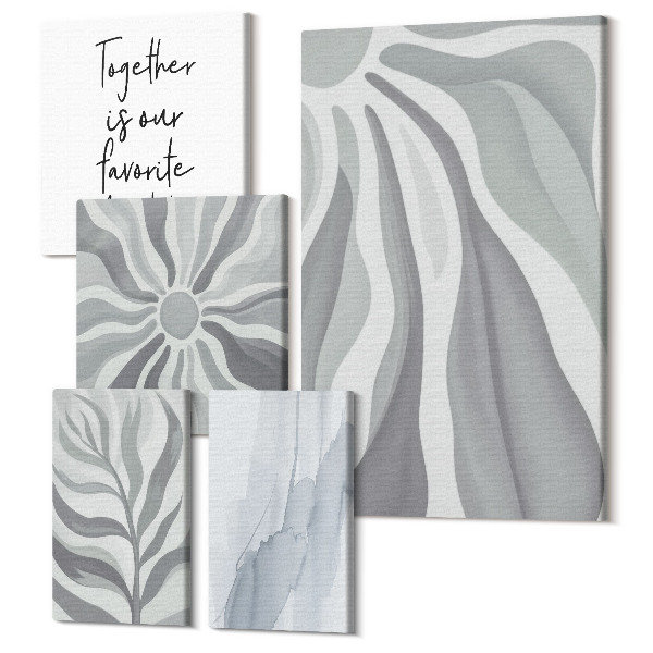 Sada obrazov na stenu pentaptych Abstraktné vzory v odtieňoch šedej a bielej