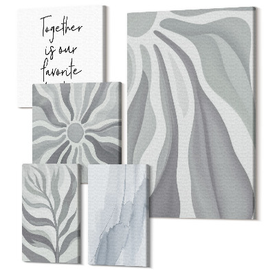 Sada obrazov na stenu pentaptych Abstraktné vzory v odtieňoch šedej a bielej