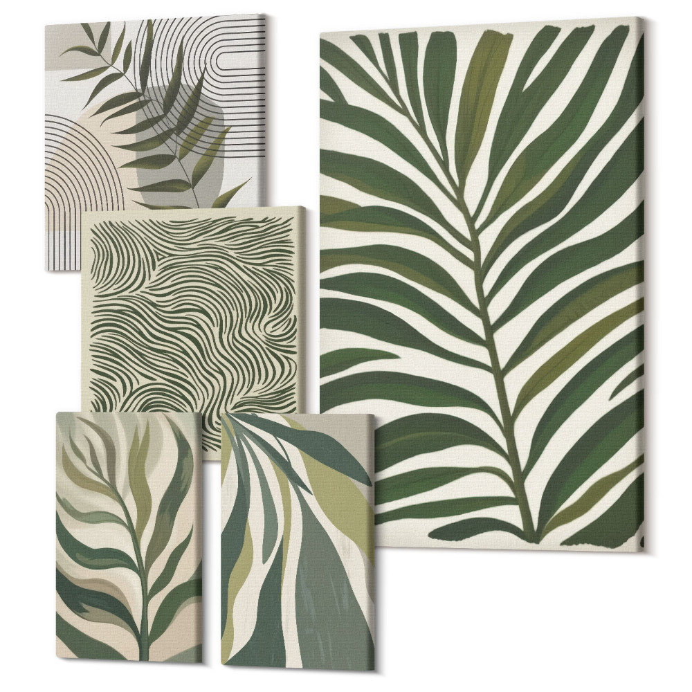 Sada 5 obrazov Rastlinné vzory v modernom a minimalistickom štýle