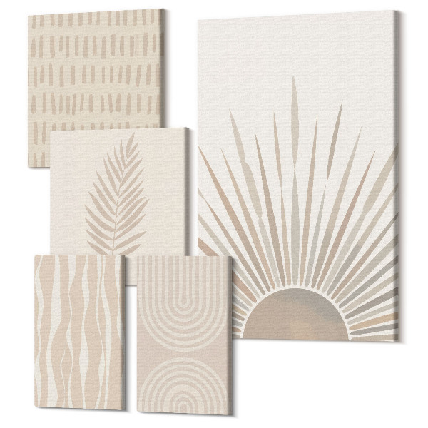 Sada obrazov pentaptych Štýlové dekorácie v odtieňoch prírody a geometrických vzoroch