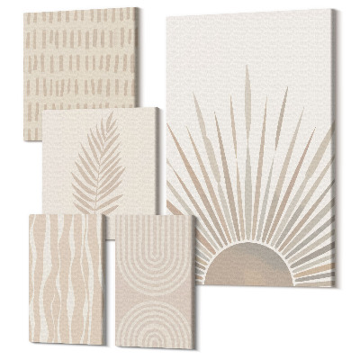 Sada obrazov pentaptych Štýlové dekorácie v odtieňoch prírody a geometrických vzoroch