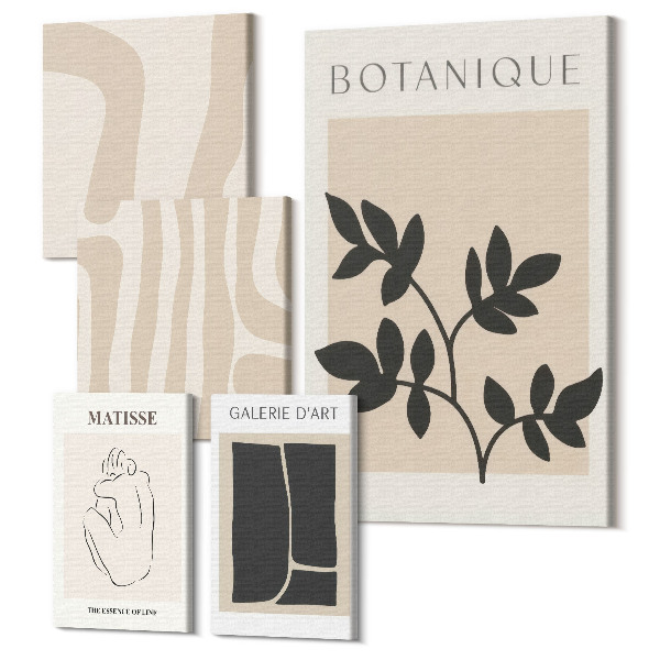 Sada 5 obrazov Štýlová grafika s rastlinnými motívmi a abstraktnými tvarmi