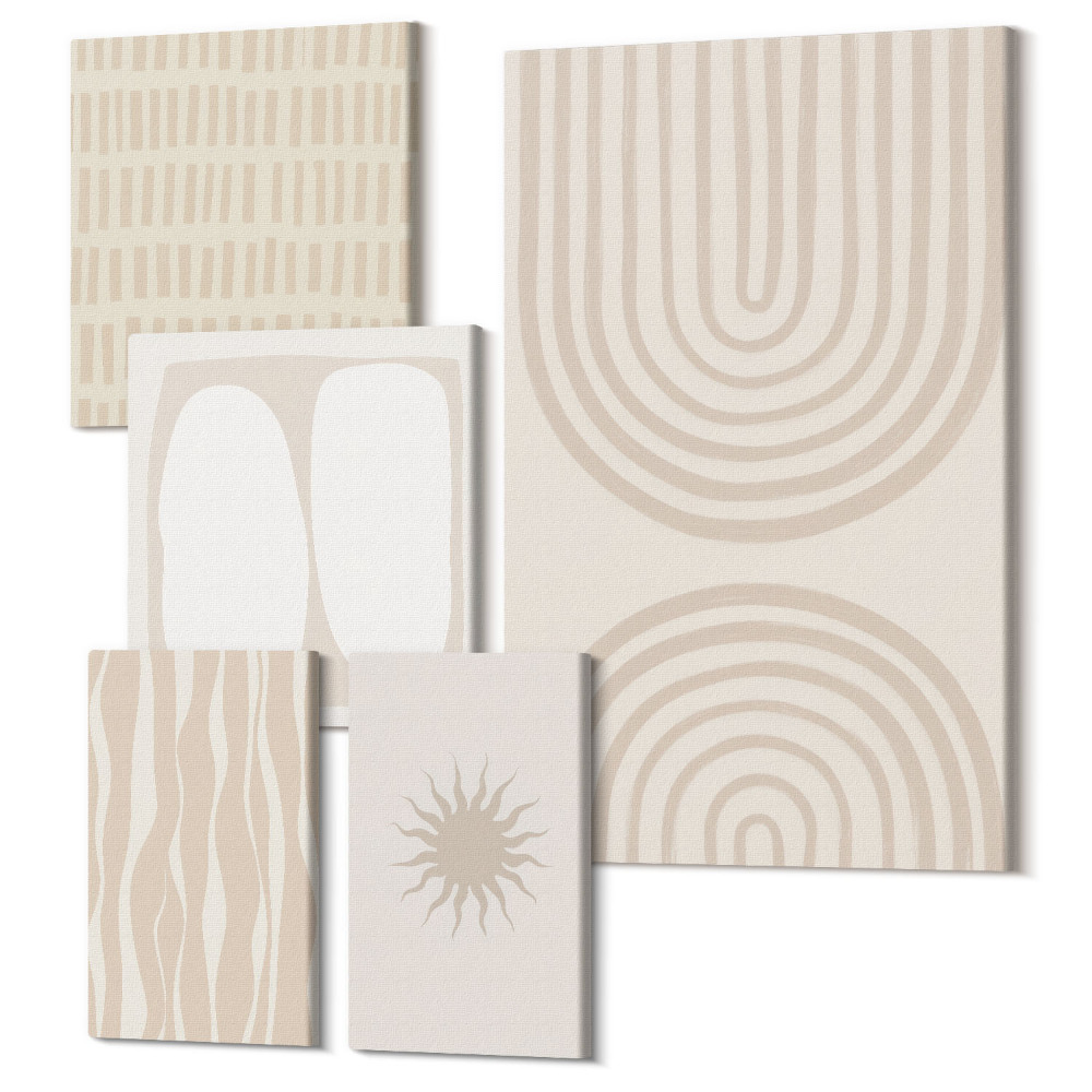 Sada obrazov pentaptych Štýlové abstraktné formy v odtieňoch prírody