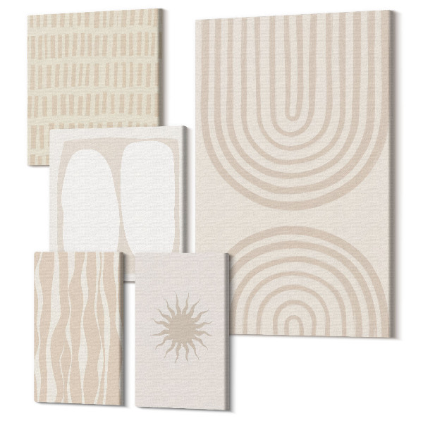 Sada obrazov pentaptych Štýlové abstraktné formy v odtieňoch prírody