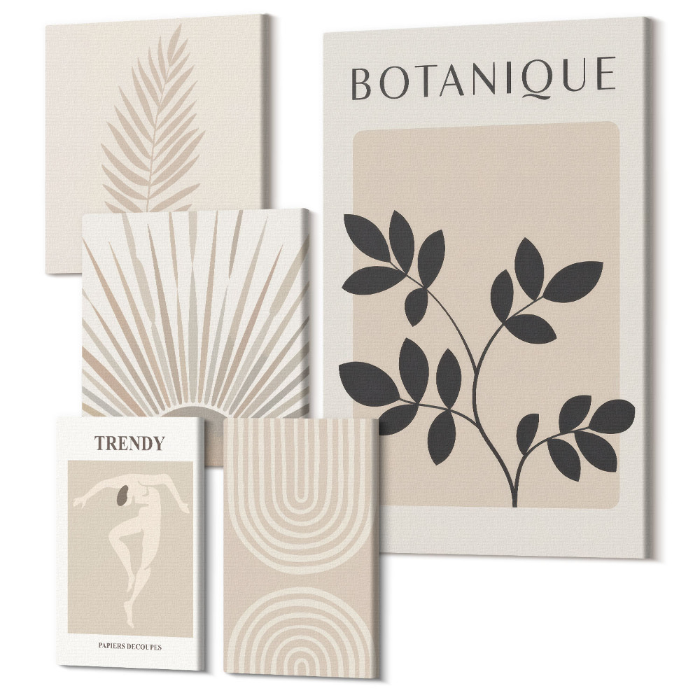 Sada 5 obrazov Štýlové dekorácie s rastlinnými a geometrickými motívmi