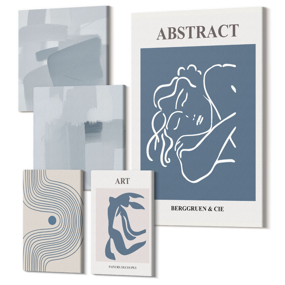 Sada obrazov pentaptych Štýlové abstrakcie a minimalistické umelecké kompozície