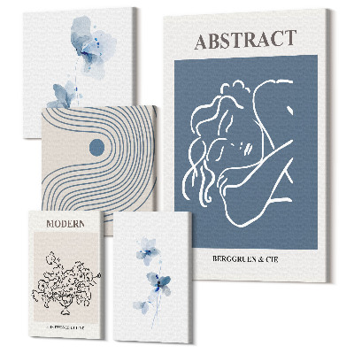 Sada obrazov na stenu pentaptych Moderný abstraktný štýl s jemnými kvetinovými akcentmi