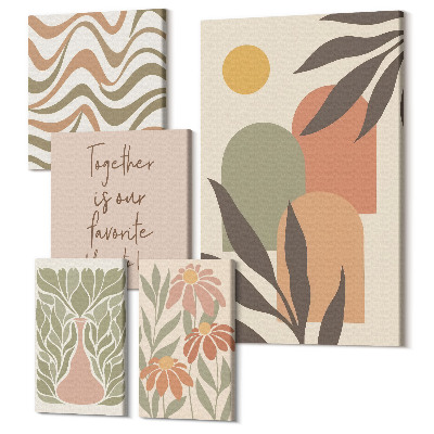 Sada obrazov na stenu pentaptych Štýlové dekorácie v pastelových farbách s rastlinnými motívmi