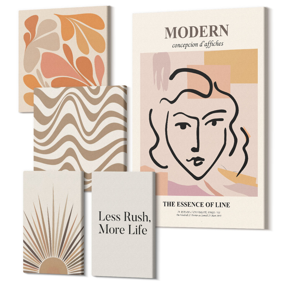 Sada obrazov pentaptych Moderný štýl s abstraktnými motívmi a líniami