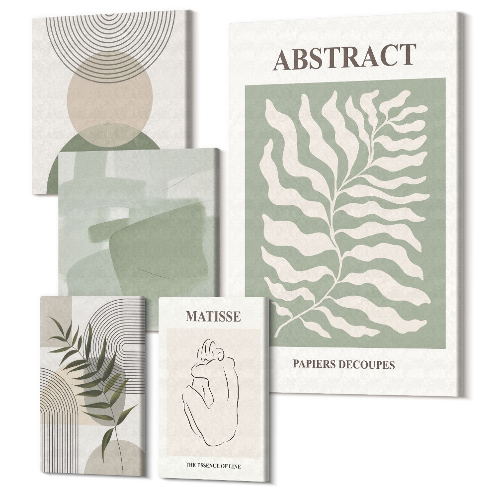 Sada 5 obrazov Štýlové abstraktné kompozície s rastlinnými motívmi