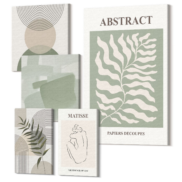 Sada 5 obrazov Štýlové abstraktné kompozície s rastlinnými motívmi