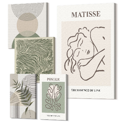 Sada obrazov pentaptych Minimalistické kompozície s rastlinnými motívmi a líniami