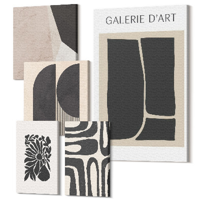 Sada obrazov pentaptych Štýlová grafika v odtieňoch minimalistických foriem a vzorov