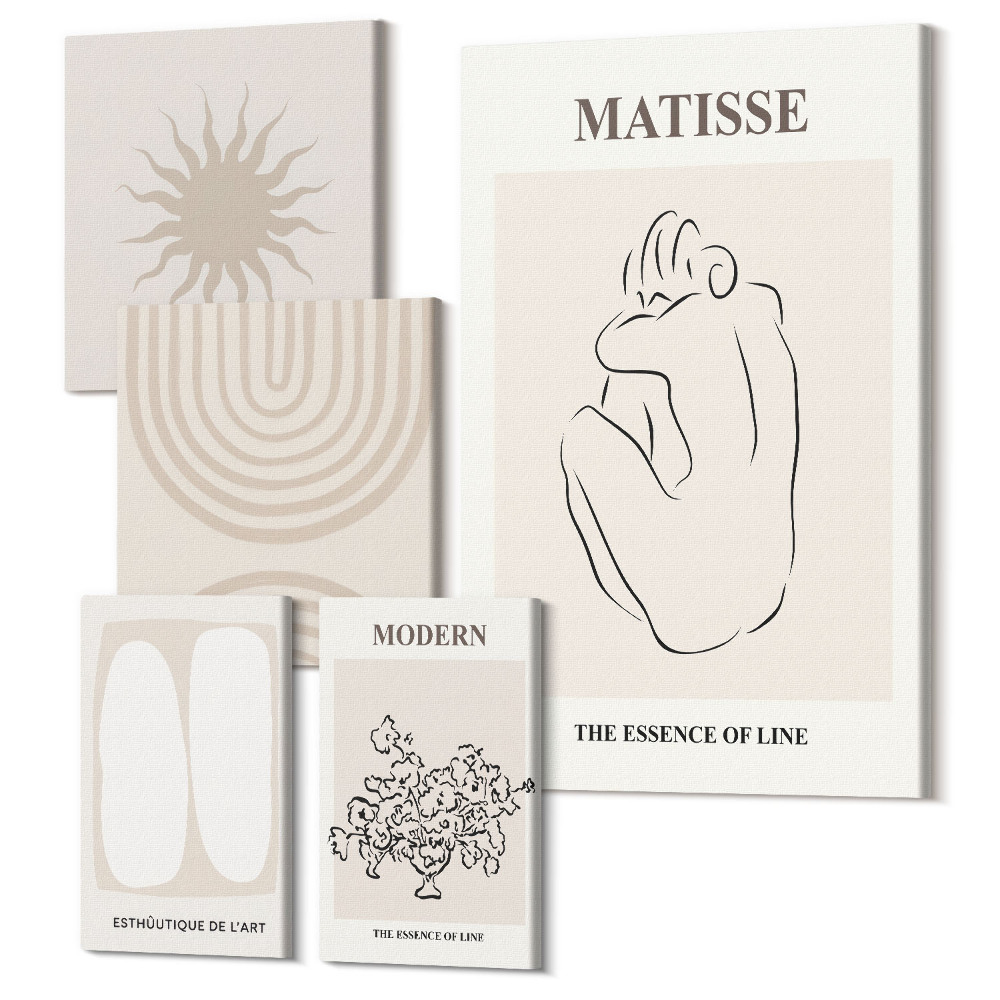 Sada obrazov na stenu pentaptych Minimalistické línie a abstraktné formy moderného umenia