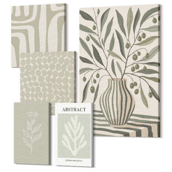 Sada obrazov pentaptych Rastlinné motívy v škandinávskom štýle s jemnými vzormi