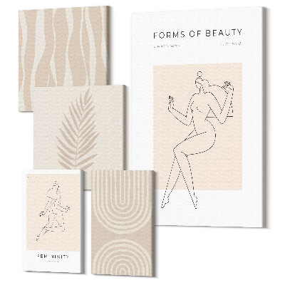 Sada obrazov na stenu pentaptych Podoby krásy, minimalistické motívy a ozdobné línie