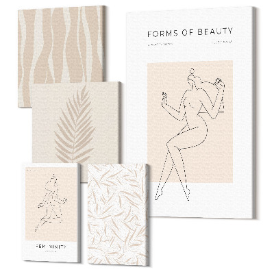 Sada obrazov pentaptych Štýlová grafika so ženskými siluetami a rastlinnými motívmi