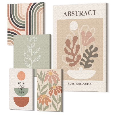 Sada obrazov na stenu pentaptych Štýlové abstraktné rastlinné a geometrické vzory