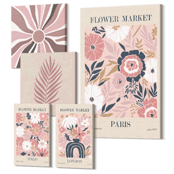 Sada obrazov pentaptych Kvetinové trhy zo svetových miest v boho štýle